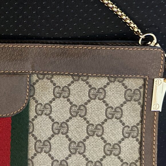 Gucci Vintage Sherry Line Red/gGreen Web Converted Clutch bag . - Picture 3 of 13
